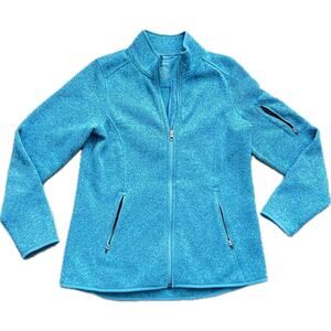 L.L.Bean Teal Blue Fleece Full Zip Women's Sweater Long Sleeve Cozy Warm Knit M